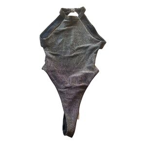TWIIN Silver Glitter Asymmetrical High Neck OnePiece Swimsuit Festival Glam XXS